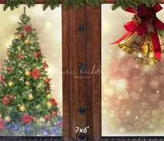 Wooden Window Bells Christmas Backdrop - Layoris