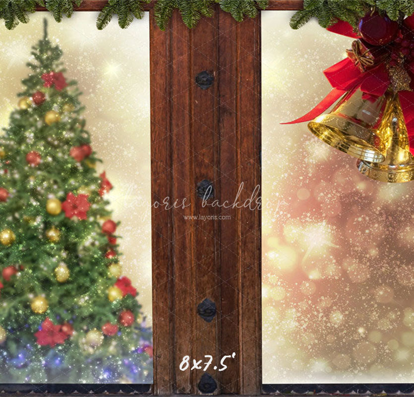 Wooden Window Bells Christmas Backdrop - Layoris