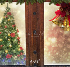 Wooden Window Bells Christmas Backdrop - Layoris