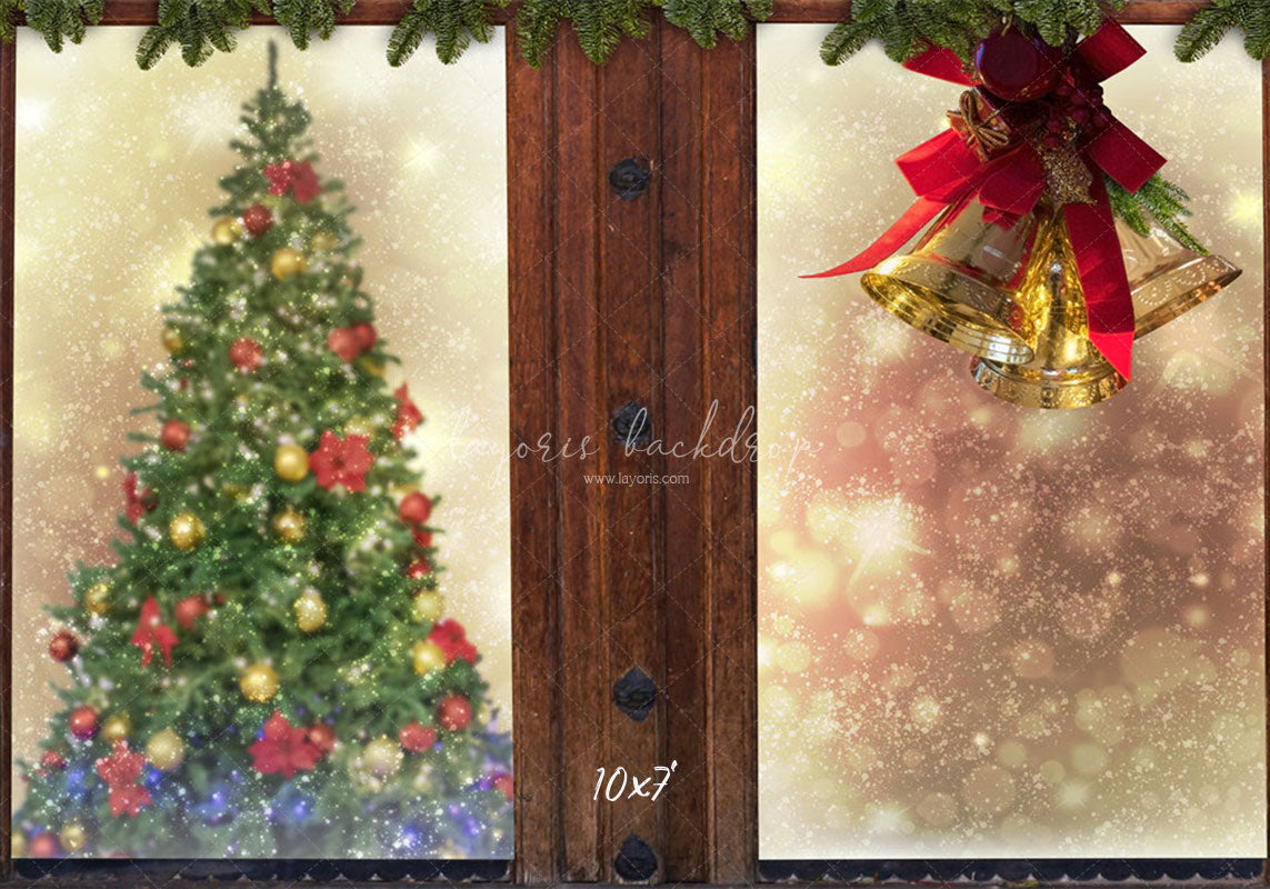 Wooden Window Bells Christmas Backdrop - Layoris