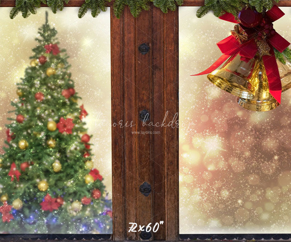 Wooden Window Bells Christmas Backdrop - Layoris