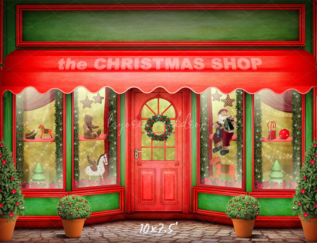 Red And Green Christmas Store Photo Backdrop - Layoris