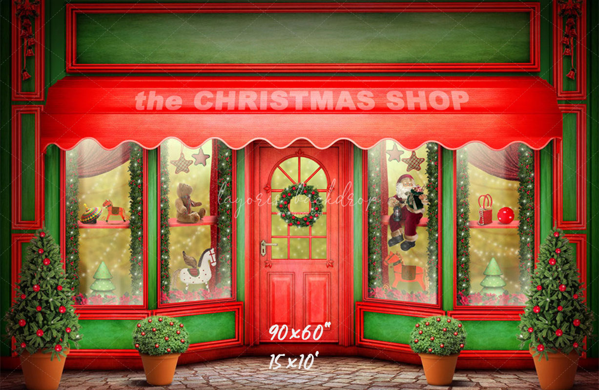 Red And Green Christmas Store Photo Backdrop - Layoris