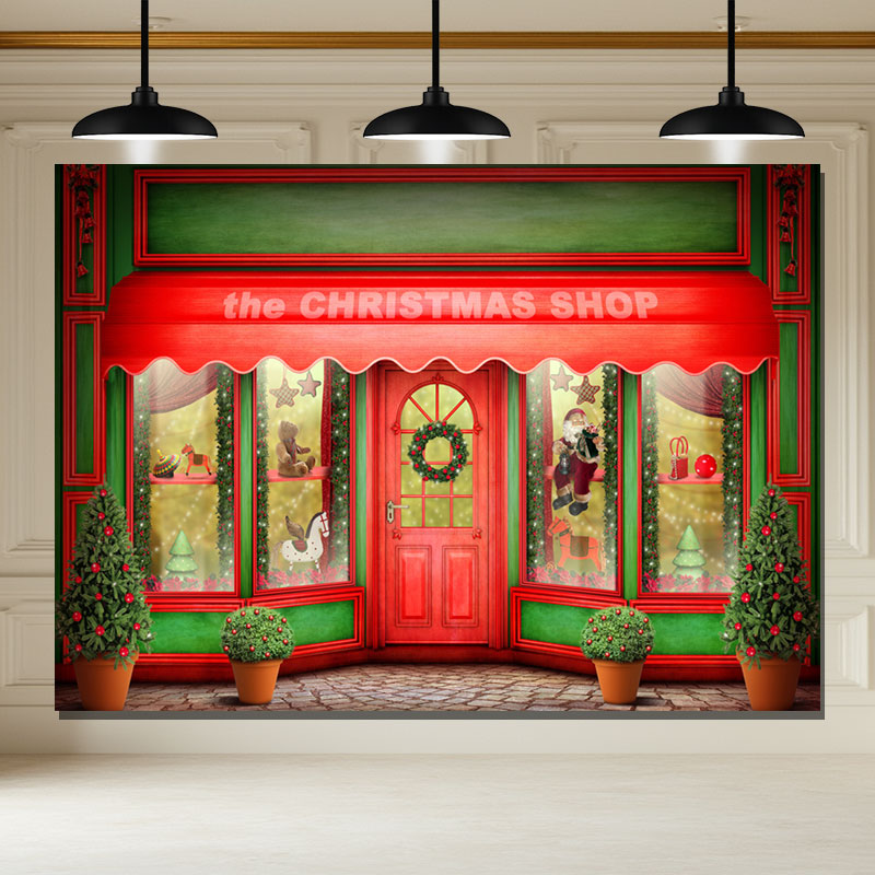 Layoris Red And Green Christmas Store Photo Backdrop