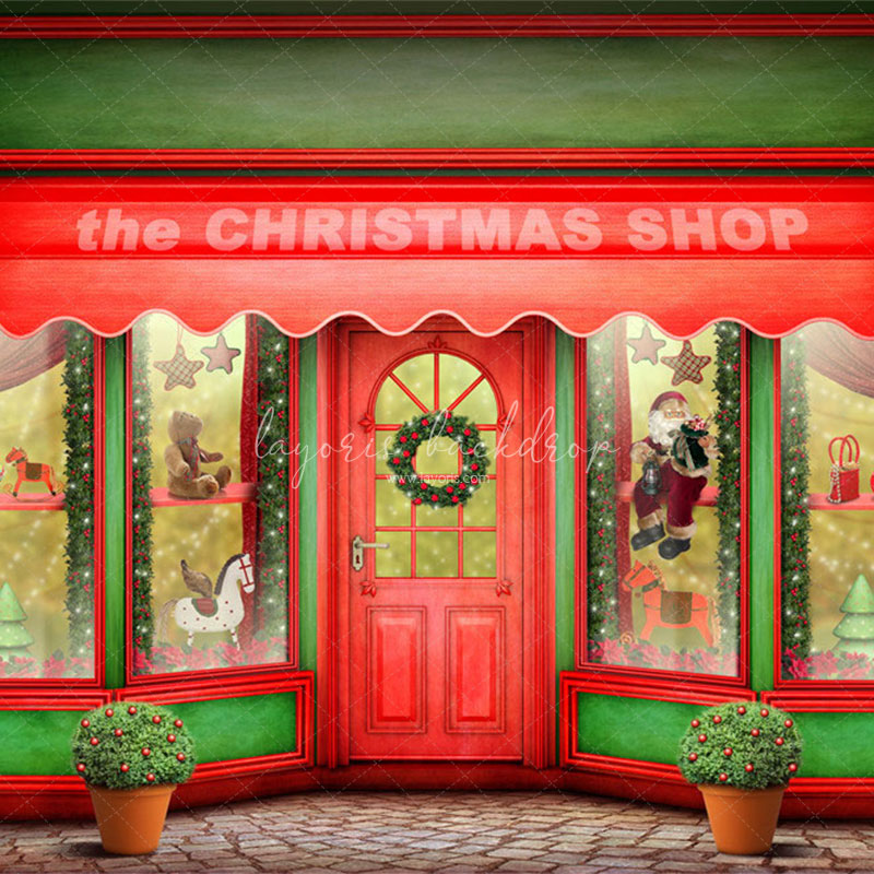 Red And Green Christmas Store Photo Backdrop - Layoris
