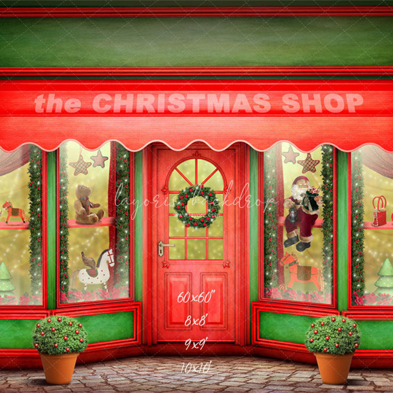 Red And Green Christmas Store Photo Backdrop - Layoris