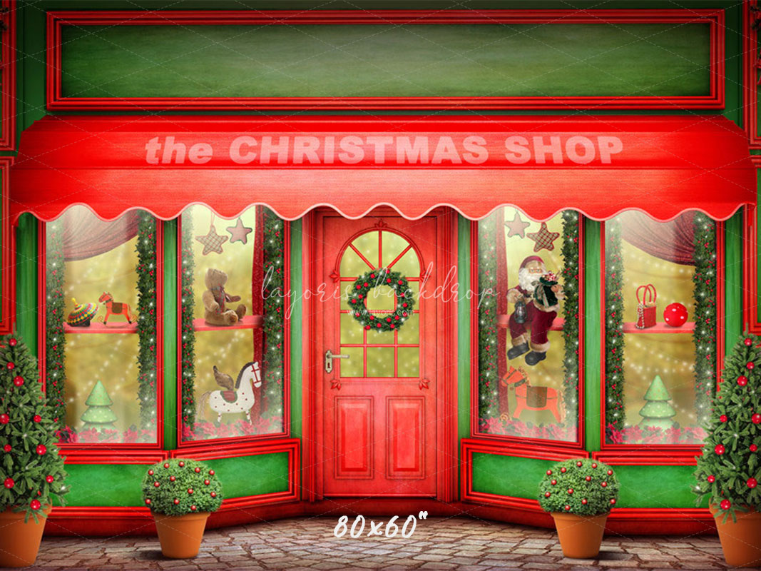 Red And Green Christmas Store Photo Backdrop - Layoris