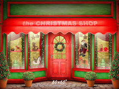 Red And Green Christmas Store Photo Backdrop - Layoris