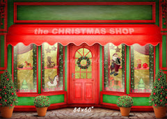 Red And Green Christmas Store Photo Backdrop - Layoris