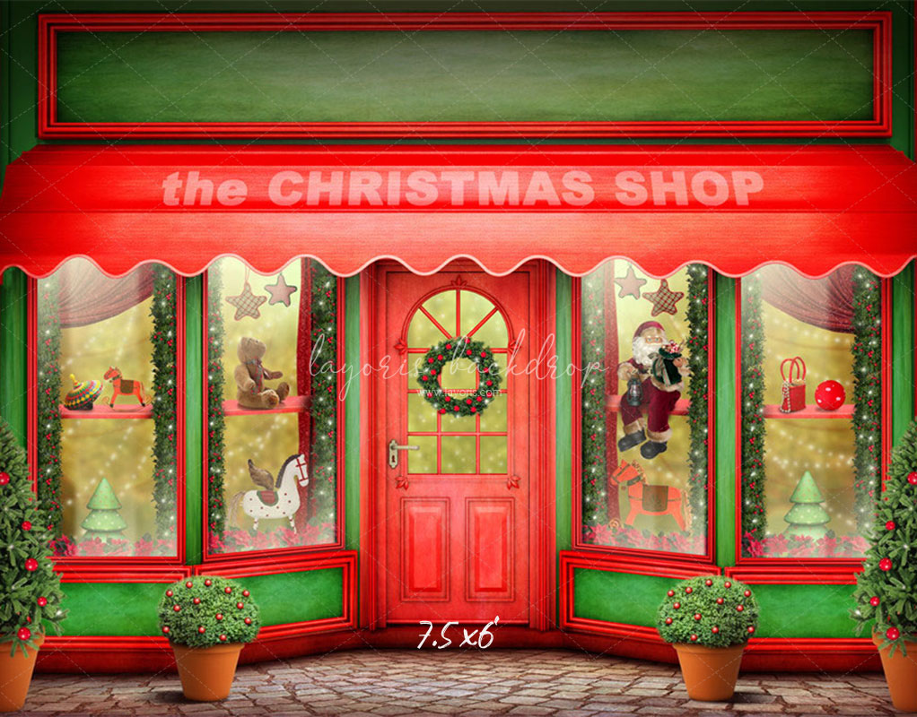 Red And Green Christmas Store Photo Backdrop - Layoris