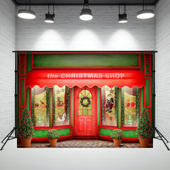 Layoris Red And Green Christmas Store Photo Backdrop
