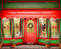 Red And Green Christmas Store Photo Backdrop - Layoris