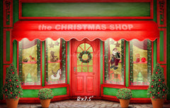 Red And Green Christmas Store Photo Backdrop - Layoris