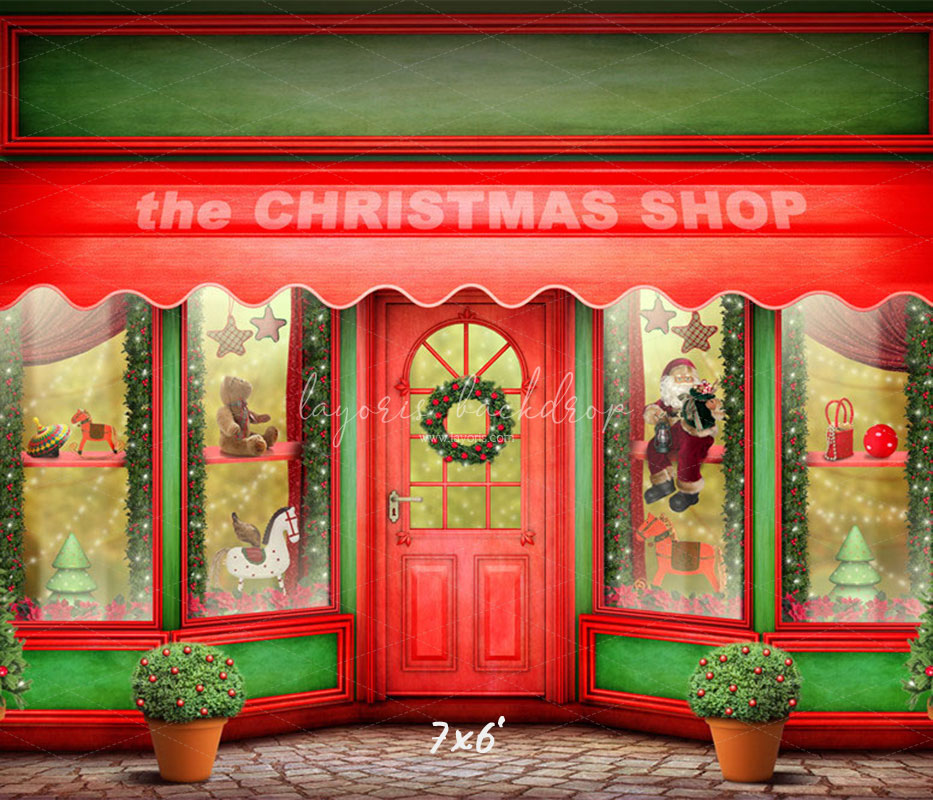 Red And Green Christmas Store Photo Backdrop - Layoris