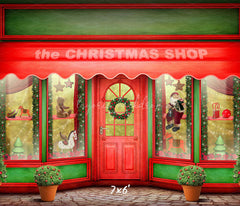 Red And Green Christmas Store Photo Backdrop - Layoris