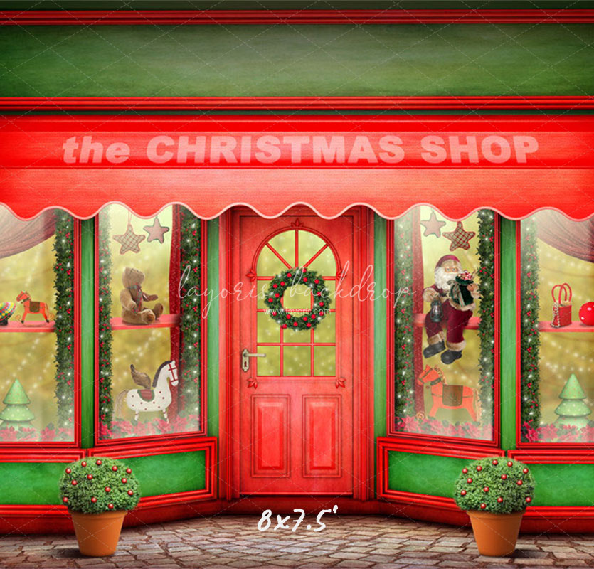 Red And Green Christmas Store Photo Backdrop - Layoris