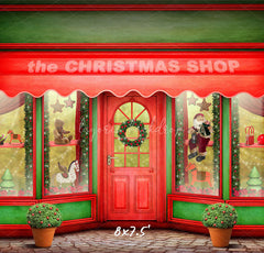 Red And Green Christmas Store Photo Backdrop - Layoris