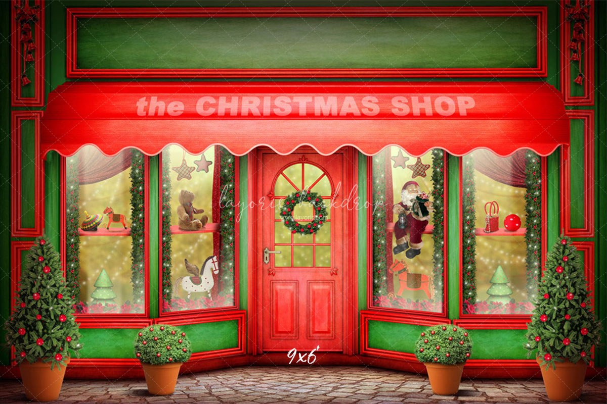 Red And Green Christmas Store Photo Backdrop - Layoris