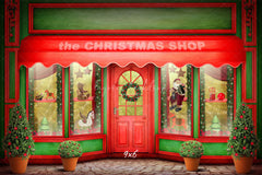 Red And Green Christmas Store Photo Backdrop - Layoris