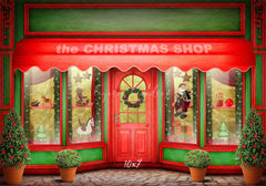 Red And Green Christmas Store Photo Backdrop - Layoris