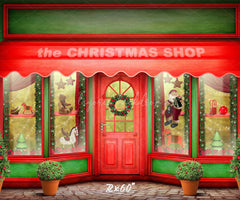 Red And Green Christmas Store Photo Backdrop - Layoris