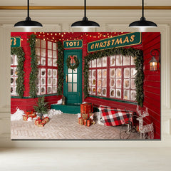 Layoris Red And Green Toy Store Christmas Backdrop