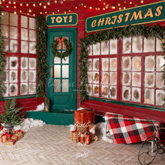 Red And Green Toy Store Christmas Backdrop - Layoris