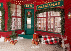 Red And Green Toy Store Christmas Backdrop - Layoris