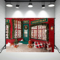 Layoris Red And Green Toy Store Christmas Backdrop