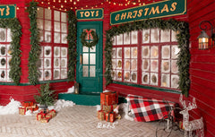 Red And Green Toy Store Christmas Backdrop - Layoris