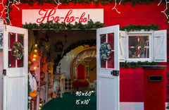Ho Ho Ho Red Christmas Store Backdrop - Layoris