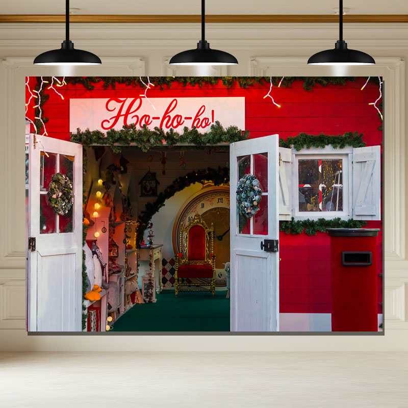 Layoris Ho Ho Ho Red Christmas Store Backdrop