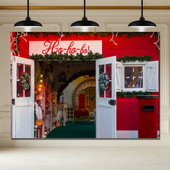 Layoris Ho Ho Ho Red Christmas Store Backdrop