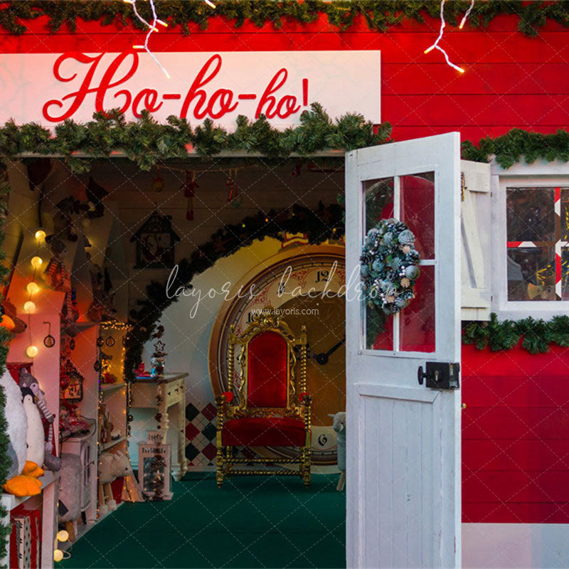 Ho Ho Ho Red Christmas Store Backdrop - Layoris