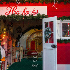 Ho Ho Ho Red Christmas Store Backdrop - Layoris