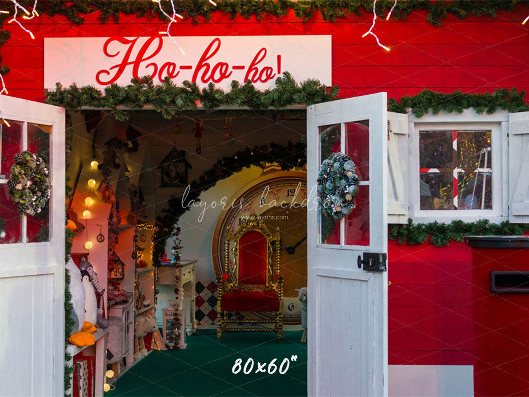Ho Ho Ho Red Christmas Store Backdrop - Layoris