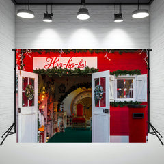 Layoris Ho Ho Ho Red Christmas Store Backdrop
