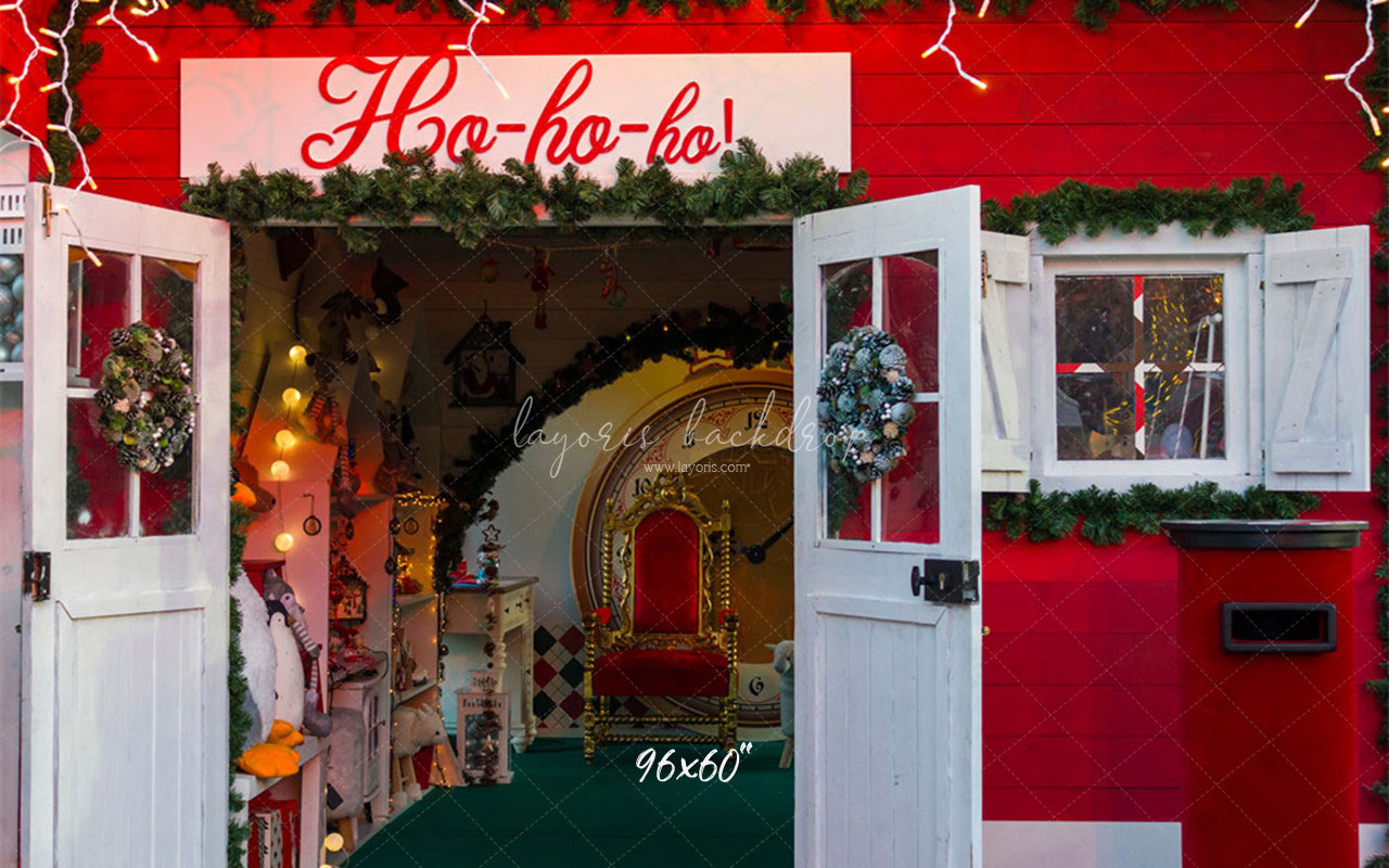 Ho Ho Ho Red Christmas Store Backdrop - Layoris