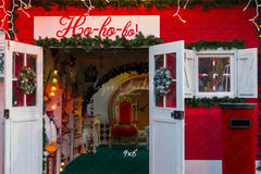 Ho Ho Ho Red Christmas Store Backdrop - Layoris