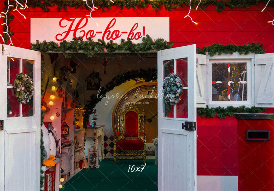 Ho Ho Ho Red Christmas Store Backdrop - Layoris