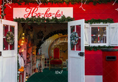 Ho Ho Ho Red Christmas Store Backdrop - Layoris