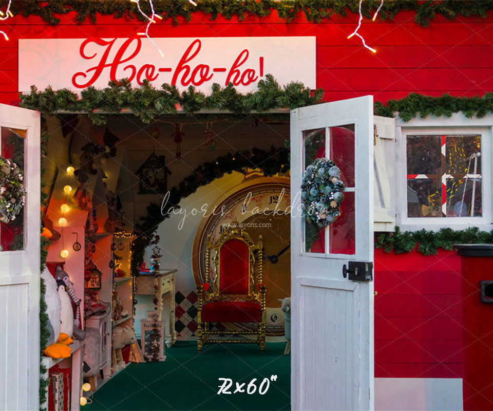 Ho Ho Ho Red Christmas Store Backdrop - Layoris
