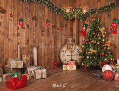 Wooden House Clock Socks Christmas Backdrop - Layoris