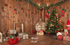 Wooden House Clock Socks Christmas Backdrop - Layoris
