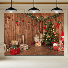 Layoris Wooden House Clock Socks Christmas Backdrop