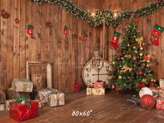 Wooden House Clock Socks Christmas Backdrop - Layoris