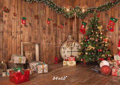 Wooden House Clock Socks Christmas Backdrop - Layoris