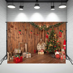Layoris Wooden House Clock Socks Christmas Backdrop