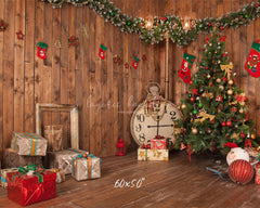 Wooden House Clock Socks Christmas Backdrop - Layoris