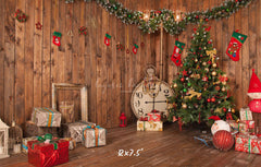 Wooden House Clock Socks Christmas Backdrop - Layoris